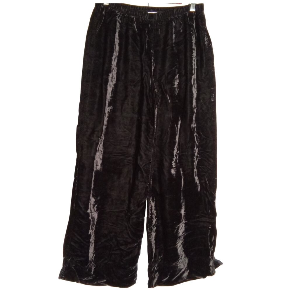 Soft Surroundings Luxury Black Velvet Wide-Leg Pants - Med